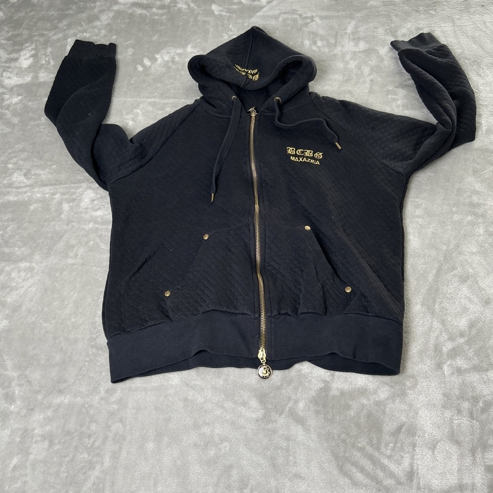BCBG MAXAZRIA Women's Black & Gold Embellished Hoodie Jacket Size XL
